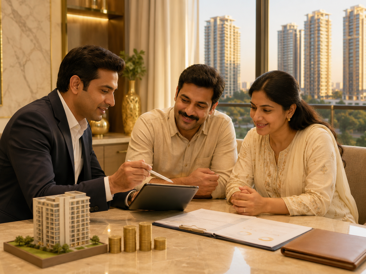Advisor explaining real estate investment options to investors
