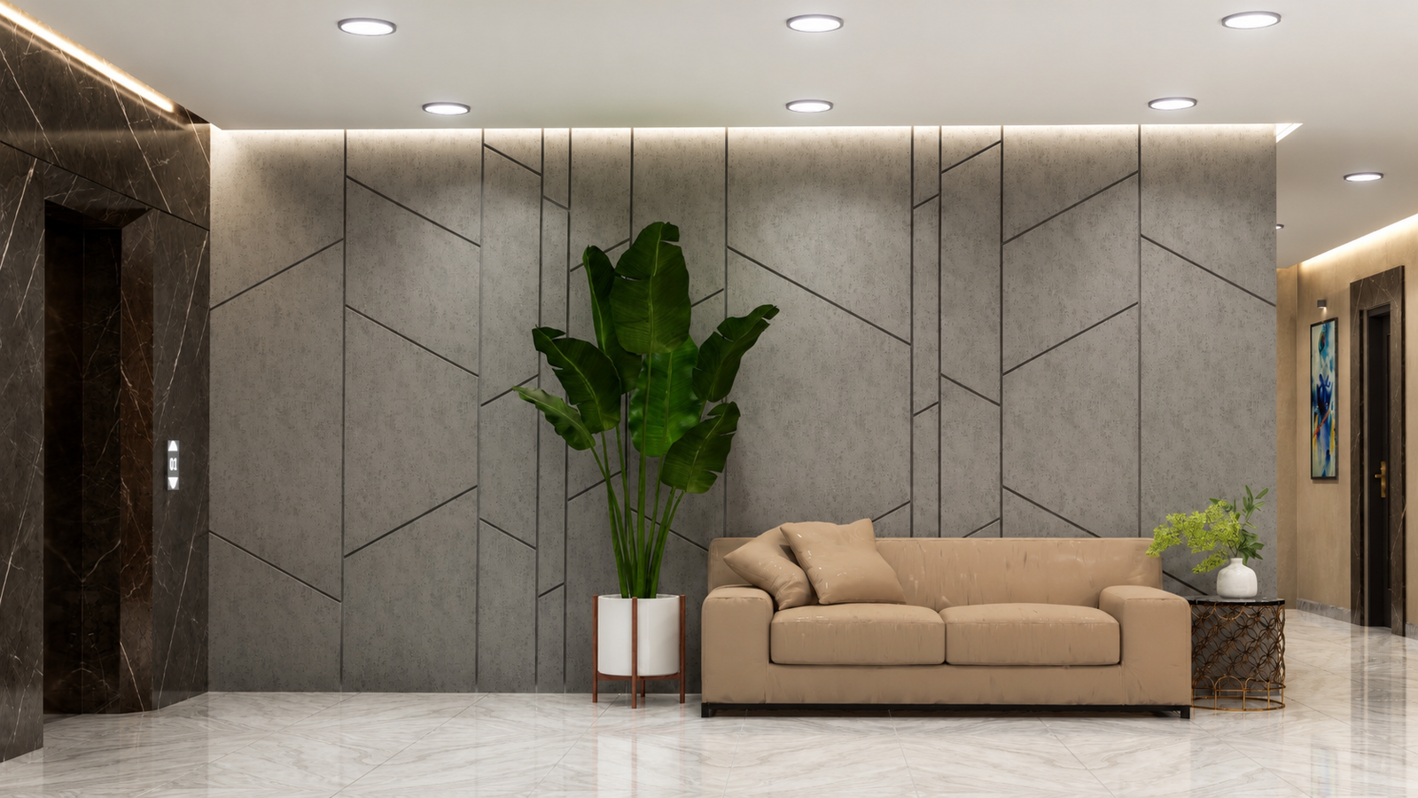 Shri Sadhna Dham lobby lounge seating