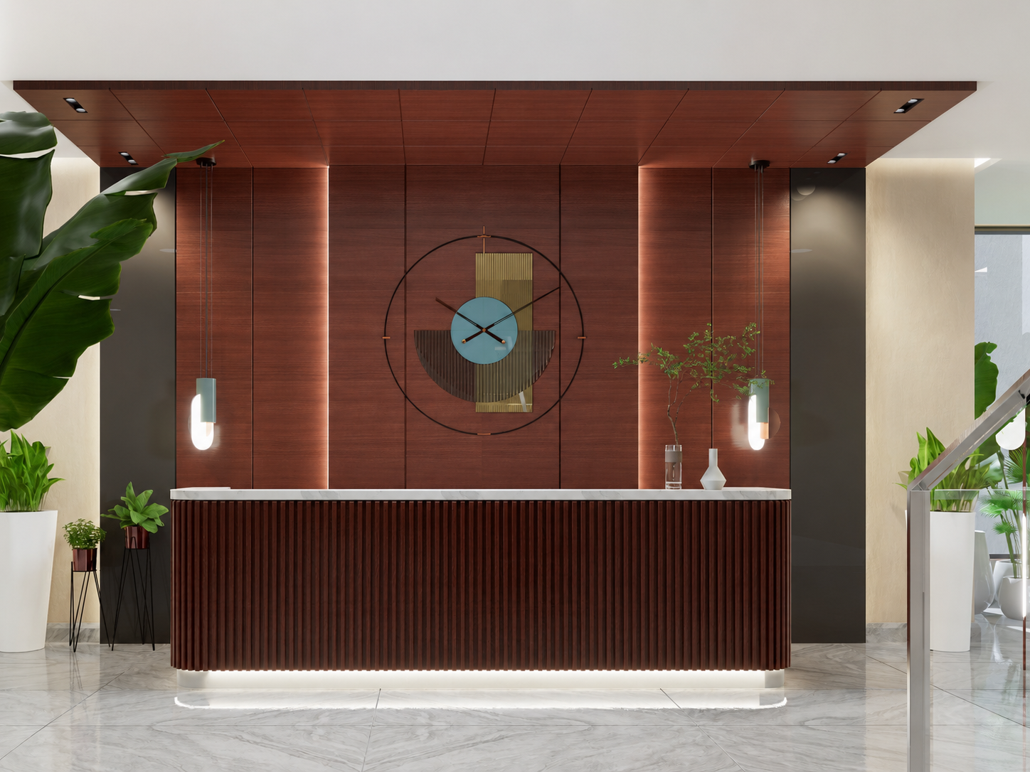 Shri Sadhna Dham reception desk interior